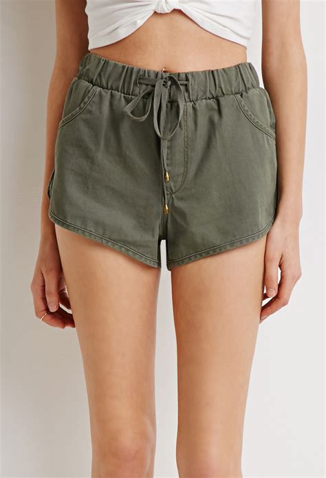 lyst forever 21 twill dolphin shorts in green