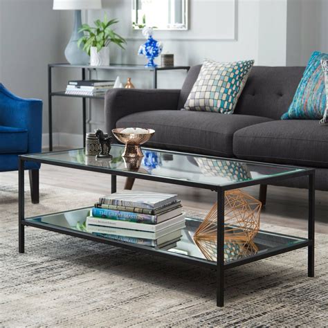 Contemporary Glam Metal Glass Modern Black Coffee Table Cocktail Table