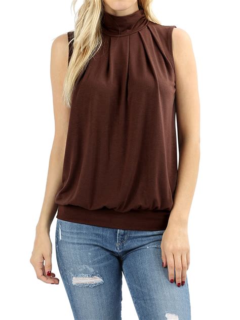 business women sleeveless mock turtleneck pleated top with waistband ebay