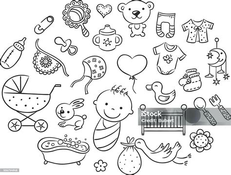 cartoon baby set black  white outline stock illustration