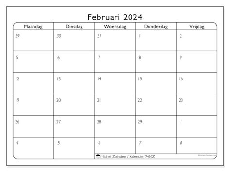kalender februari  om af te drukken mz michel zbinden sr