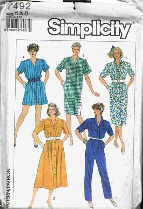 80 s simplicity sewing pattern 7492 shirt dress long or short jumpsuit