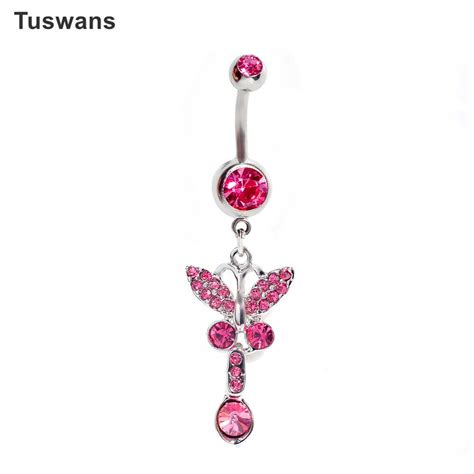 Kawaii Pink Butterfly Belly Button Rings Surgical Steel