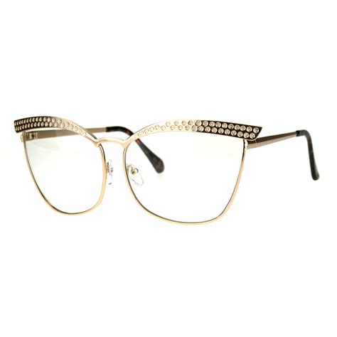womens metal rim bling brow cat eye clear lens eye glasses ebay