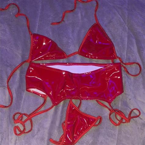 Intimates And Sleepwear Stripper Latex Garter Bikini Set Poshmark