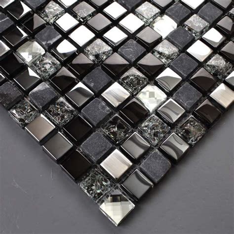 Metal And Glass Backsplash Diamond Crystal Tile Crackle Mosaic Marble