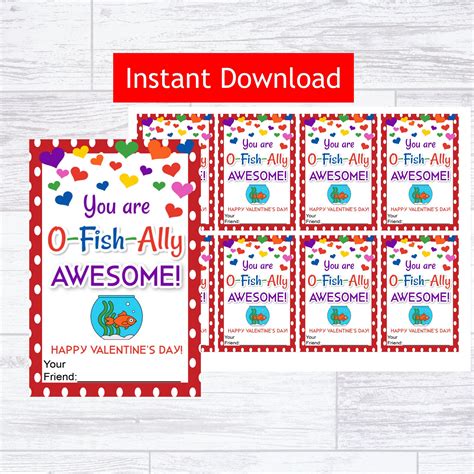 goldfish valentine  fish ally awesome printable tag instant etsy