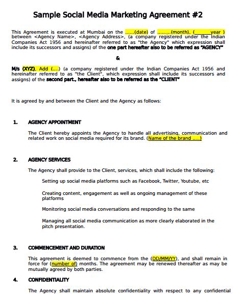 social media contract templates find word templates