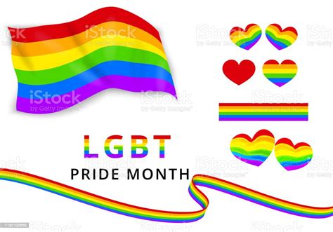 lgbtq pride month vector set of elements in rainbow colors like heart
