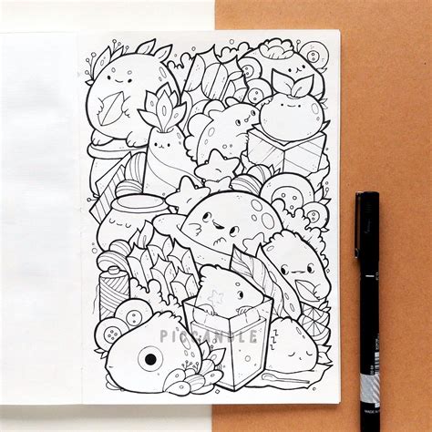 doodle coloring page printable cutekawaii coloring page  etsy