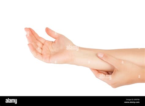 forearm muscle strain female hand touching forearm isolated  white background stock photo alamy