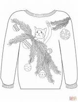 Coloring Sweater Ugly Christmas Cat Pages Motif Branches Drawing Printable sketch template