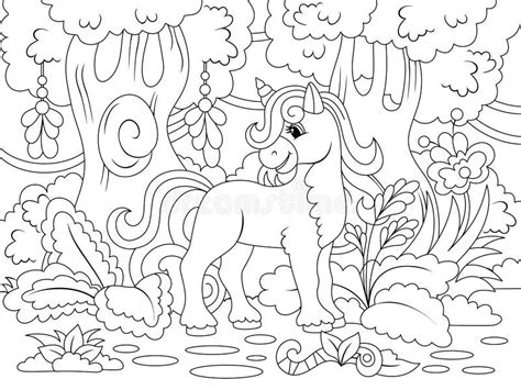 cheerful unicorn   magical forest vector illustration children