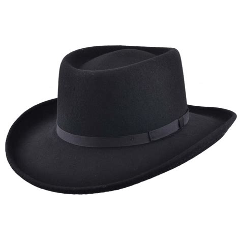 mens black vintage  wool felt crushable gambler cowboy hat curved