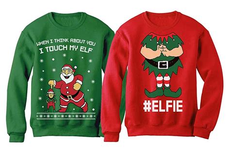 funny elf holiday sweatshirt set ugly christmas sweaters for couples
