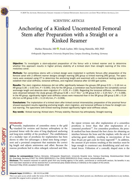 anchoring   kinked uncemented femoral stem  preparation