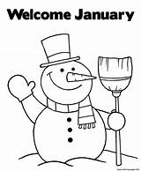 January Coloring Pages Snowman Printable Welcome Color Print Winter Preschool Year Choose Board sketch template