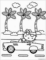 Kitty Hello Riding Car Pages Coloring Color sketch template