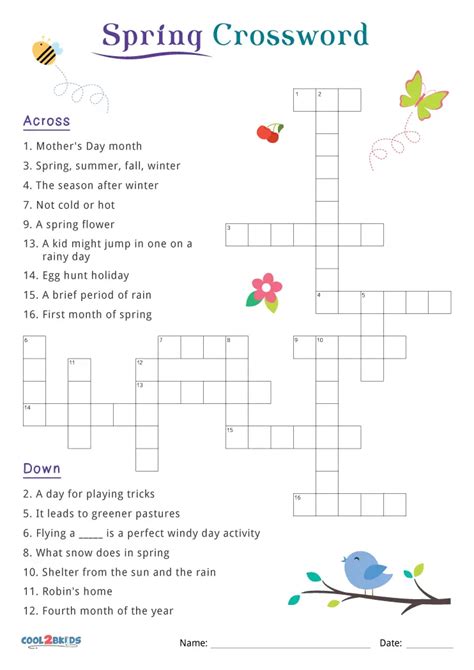 printable spring crossword puzzles