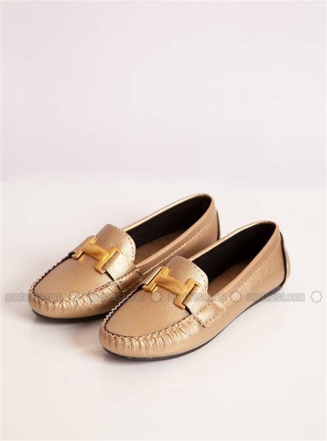 flat casual gold color casual shoes