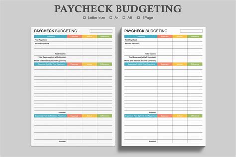 paycheck budgeting worksheet graphic  watercolortheme creative fabrica