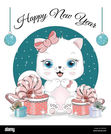 happy  year merry christmas cute white cat kitten  ball picture