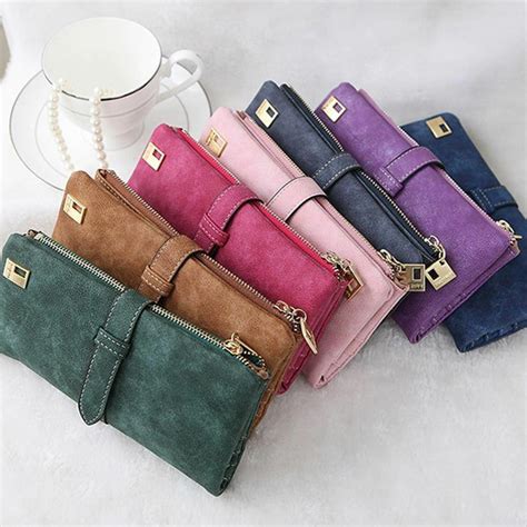 womens ladies suede leather clutch wallet long card