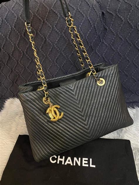 chanel chevron tote luxury bags wallets  carousell