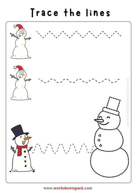 winter tracing lines  printable preschool worksheets