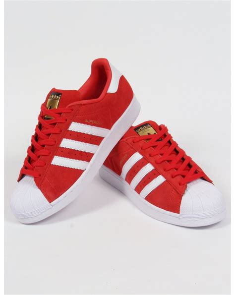 adidas superstar suede trainers redwhiteoriginalsshell toeshoe