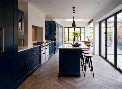 industrial inspired family space harvey jones blue kitchen