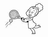 Tennis Playing Coloring Girl Coloringcrew sketch template