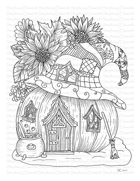 fall pumpkin fairy house printable coloring page color  steph