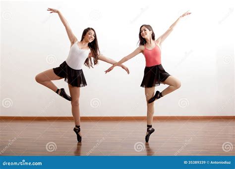 happy ballet dancers   studio stock image image  adult active