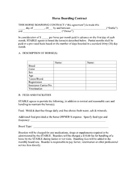 printable horse lease agreement forms  templates fillable samples