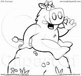 Boar Boulder Sitting Friendly Waving Clipart Cartoon Cory Thoman Outlined Coloring Vector sketch template