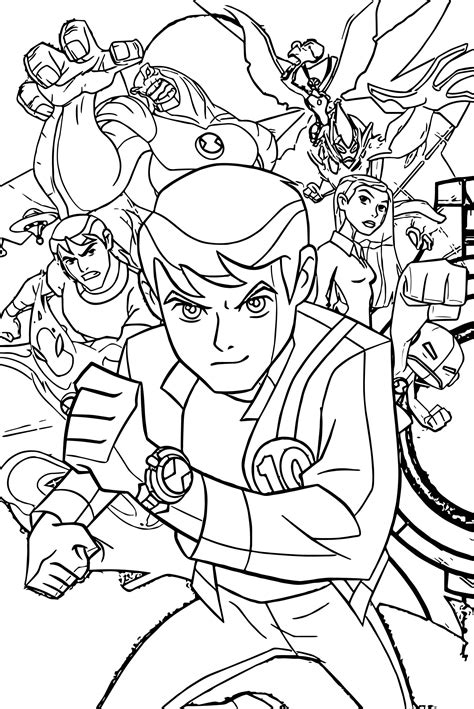 awesome benten ben alien force group poster coloring page coloring