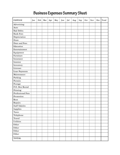 printable business expense sheet excelxocom