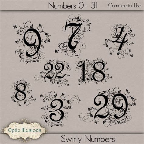 swirly fancy numbers table numbers commercial