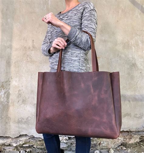 extra large brown leather tote bag   urban artisan boutique