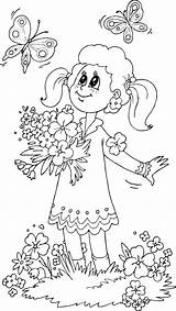 Coloring Flowers Girl Butterflies Watching Pages Butterfly Girls Clipart Spring Kids Rynakimley Library Welcome Digi Stamps Popular sketch template