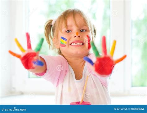 girl  painted hands stock image image  development