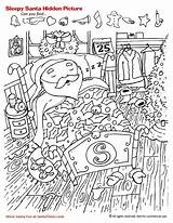 Hidden Christmas Santa Coloring Pages Objects Printable Printables Worksheets Sleepy Winter Highlights Kids Activity Template Kittybabylove Xmas Source Intriguing sketch template