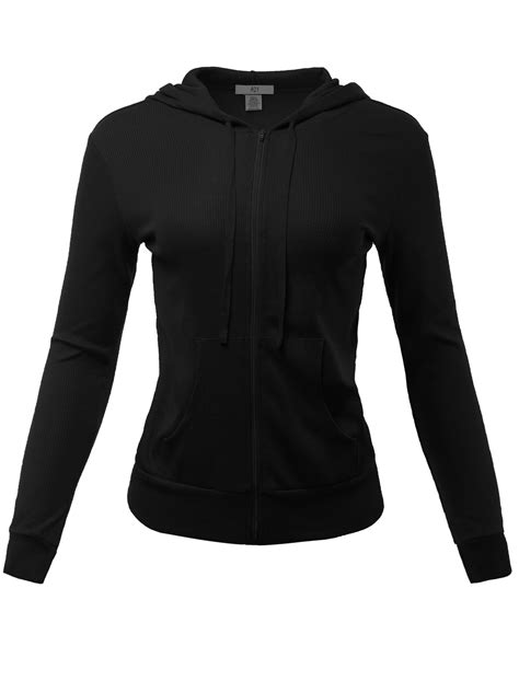ay ay womens casual lightweight fitted zip  thermal hoodie  drawstring black