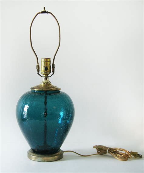 Crackle Glass Lamp Vintage Teal Blue Glass Table Lamp By Reco
