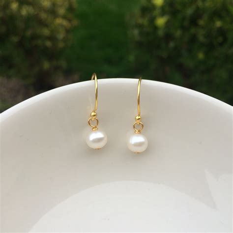 gold fill small pearl drop earrings simple tiny mm aa freshwater pearl earrings white pearl