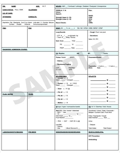 icu report sheet printable