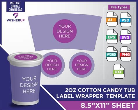 oz cotton candy tub label template svg dxf ms word docx etsy canada