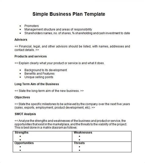 simple business plan template   template