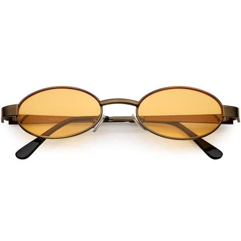 Retro Small Oval Sunglasses Metal Arms Color Tinted Lens 48mm Bronze